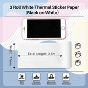 For Phomemo M03 Series 3rolls /Pack 80mmx3.5m 10 Years Thermal Self-adhesive Black on White Printing Paper
