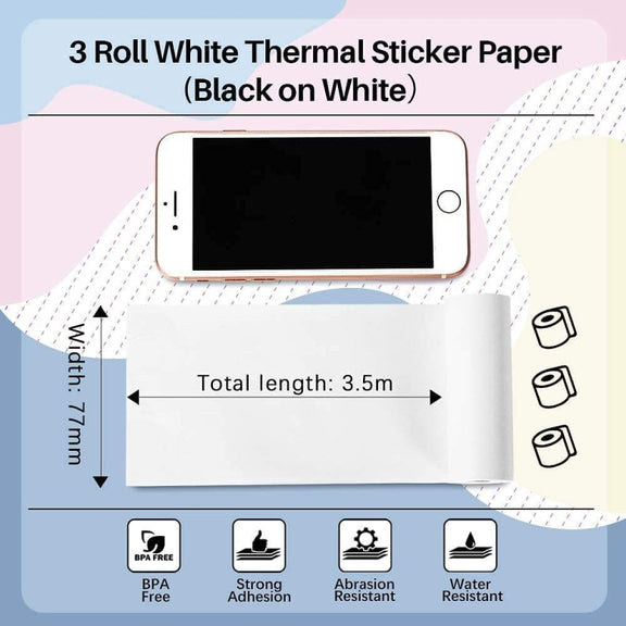 For Phomemo M03 Series 3rolls /Pack 80mmx3.5m 10 Years Thermal Self-adhesive Black on White Printing Paper
