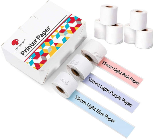 For Phomemo M02S / M02 Pro 9rolls /Pack 15mm Purple/Light Blue/Light Pink Bottom Self-adhesive Thermal Paper - free shipping - PMC Jewellery - Order now!