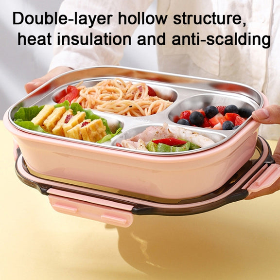 304 Stainless Steel Lunch Box Leakproof Insulated Student Dormitory Bento Box, Spec: 4 Grid Pink
