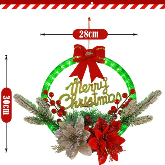 Christmas Wreath Timing Lighting Lights Door Decorations Pine Needle Ornaments Showcase(Golden Flower)