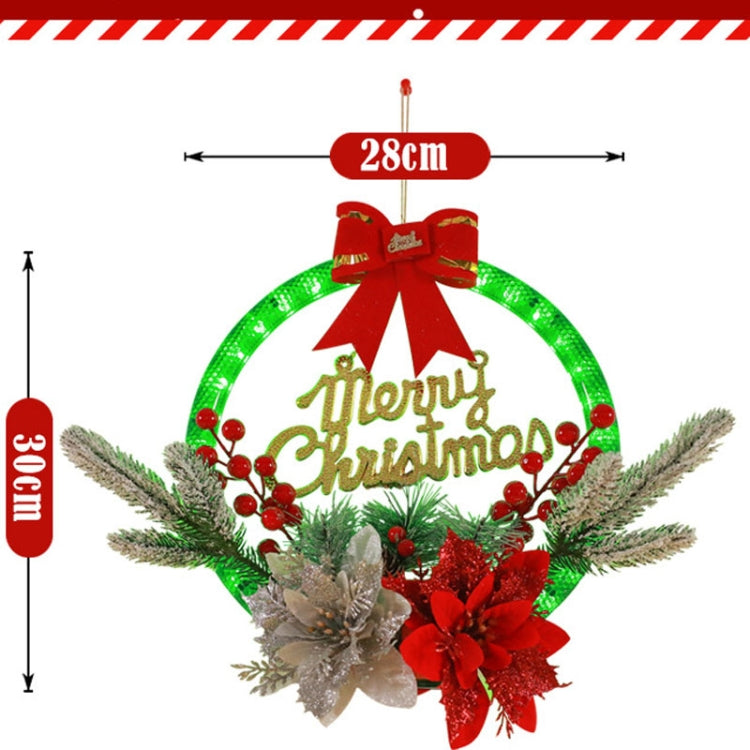 Christmas Wreath Timing Lighting Lights Door Decorations Pine Needle Ornaments Showcase(Golden Flower)