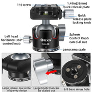 BEXIN RC254+LH-28 Carbon Fiber Portable Folding Tripod SLR Camera Low Gravity Center Gimbal Photography Bracket