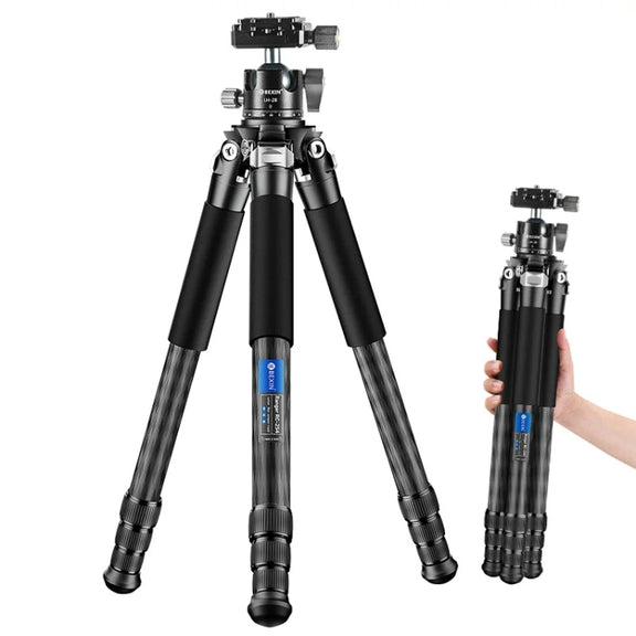 BEXIN RC254+LH-28 Carbon Fiber Portable Folding Tripod SLR Camera Low Gravity Center Gimbal Photography Bracket