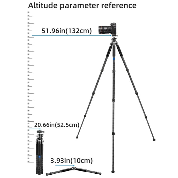 BEXIN RC254+LH-28 Carbon Fiber Portable Folding Tripod SLR Camera Low Gravity Center Gimbal Photography Bracket