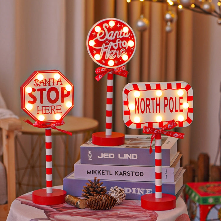 Christmas Street Sign STOP Decorative Lights Wooden Window Atmosphere LED Lights, Style:  NORTH POLE