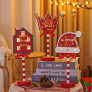 Christmas Street Sign STOP Decorative Lights Wooden Window Atmosphere LED Lights, Style:  NORTH POLE