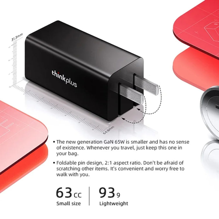 Lenovo Thinkplus GaN 65W PD3.0 QC3.0 Fast Charger Power Adapter For Notebook Mobile Phone���CN Plug(Black) - free shipping - PMC TechLife - Order now!