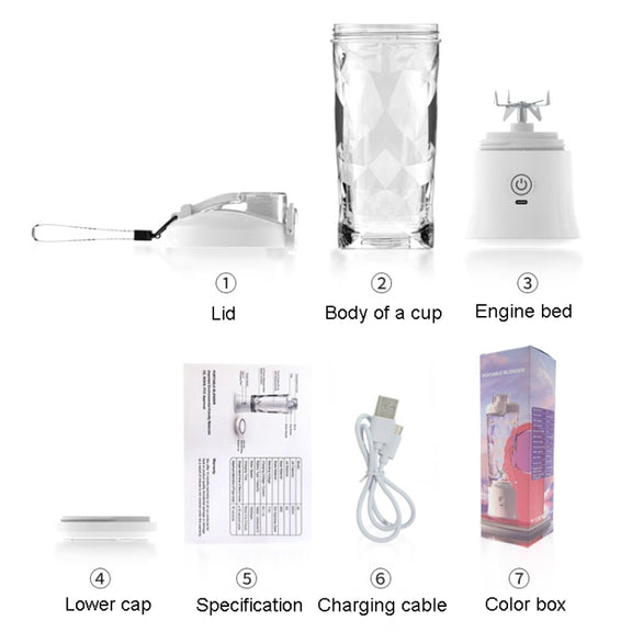 Portable Multifunctional USB Charging Juice Cup Mini Electrical Blender(White)