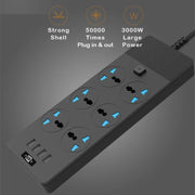 TB-T12 3000W 2m 4-USB Ports + 6-Jacks Multifunctional Flame-Retardant Socket With Switch(EU Plug)