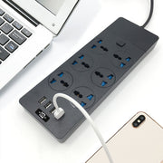TB-T12 3000W 2m 4-USB Ports + 6-Jacks Multifunctional Flame-Retardant Socket With Switch(UK Plug)