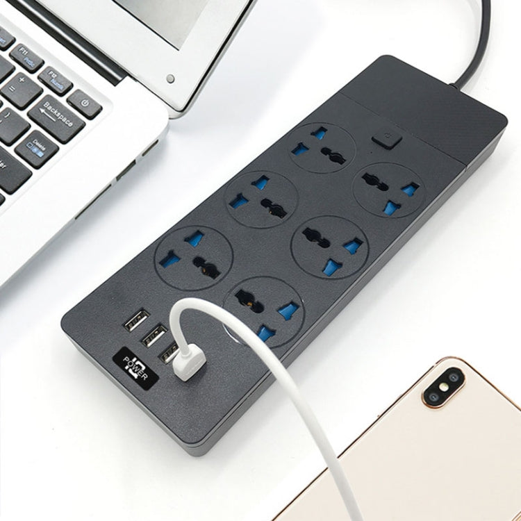 TB-T12 3000W 2m 4-USB Ports + 6-Jacks Multifunctional Flame-Retardant Socket With Switch(UK Plug)