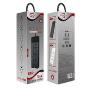 TB-T12 3000W 2m 4-USB Ports + 6-Jacks Multifunctional Flame-Retardant Socket With Switch(UK Plug)