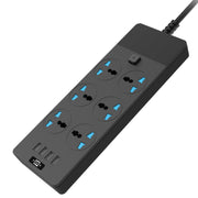 TB-T12 3000W 2m 4-USB Ports + 6-Jacks Multifunctional Flame-Retardant Socket With Switch(EU Plug)
