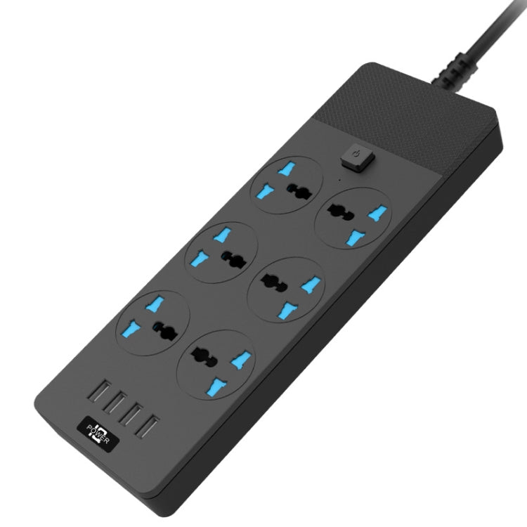 TB-T12 3000W 2m 4-USB Ports + 6-Jacks Multifunctional Flame-Retardant Socket With Switch(EU Plug)