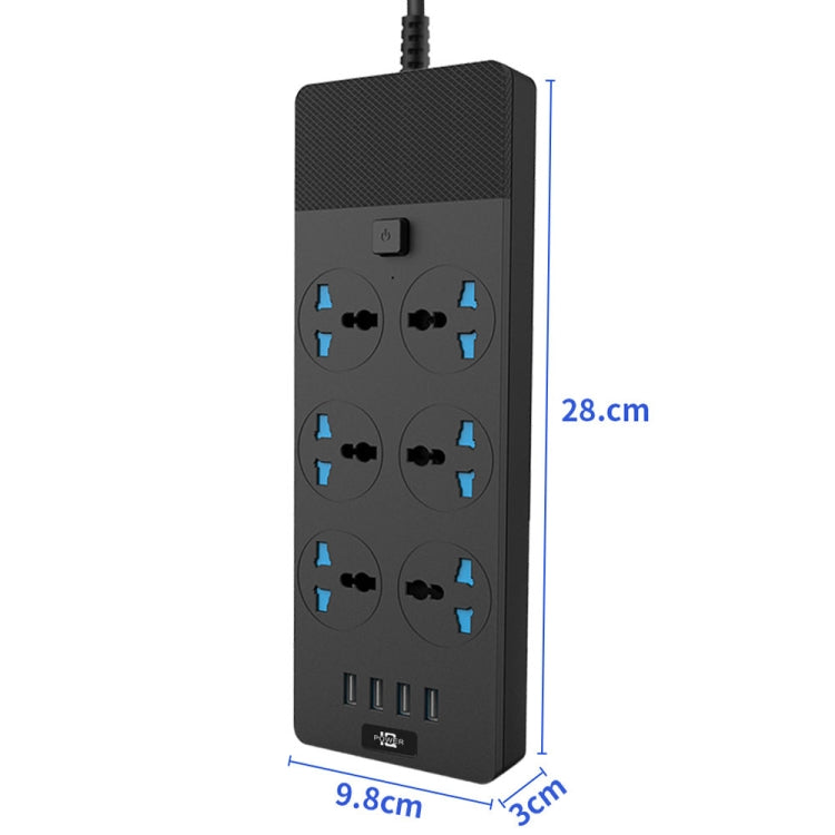TB-T12 3000W 2m 4-USB Ports + 6-Jacks Multifunctional Flame-Retardant Socket With Switch(EU Plug) - Extension Socket by PMC TechLife | Online Shopping South Africa | PMC TechLife | Buy Now Pay Later Mobicred
