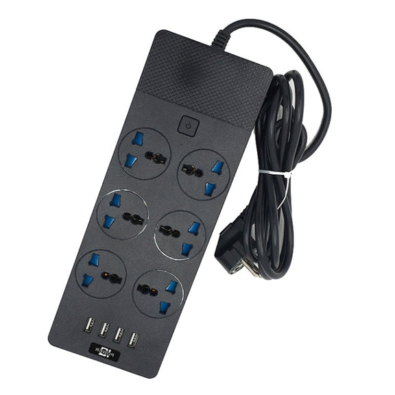 TB-T12 3000W 2m 4-USB Ports + 6-Jacks Multifunctional Flame-Retardant Socket With Switch(UK Plug)