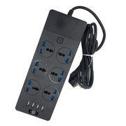 TB-T12 3000W 2m 4-USB Ports + 6-Jacks Multifunctional Flame-Retardant Socket With Switch(EU Plug)