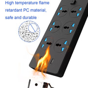 TB-T12 3000W 2m 4-USB Ports + 6-Jacks Multifunctional Flame-Retardant Socket With Switch(EU Plug)