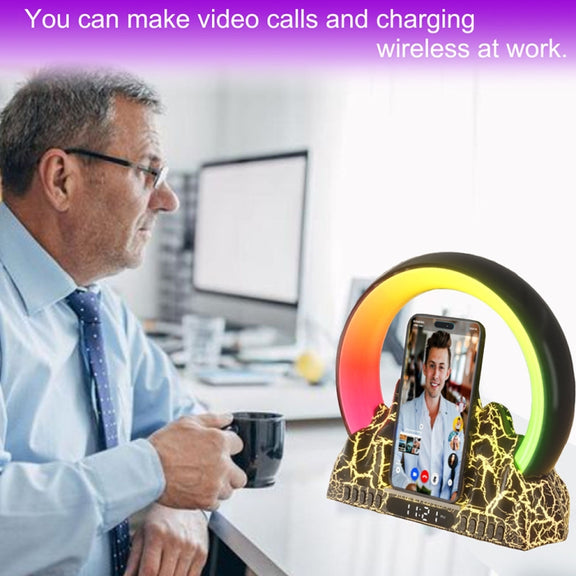 Flame Mountain Ambient Light Wireless Charger Smart Alarm Clock Bluetooth Speaker with Wake-up Function(Black)