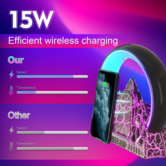 Flame Mountain Ambient Light Wireless Charger Smart Alarm Clock Bluetooth Speaker with Wake-up Function(Black)