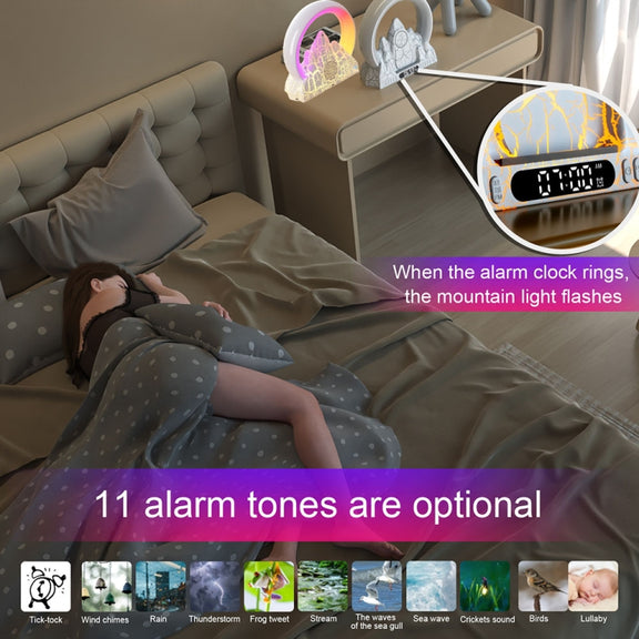 Flame Mountain Ambient Light Wireless Charger Smart Alarm Clock Bluetooth Speaker with Wake-up Function(Black)