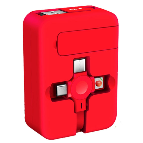 5-In-1 Telescopic Multifunctional Charging Cable Phone Bracket Function With Makeup Mirror(Red)