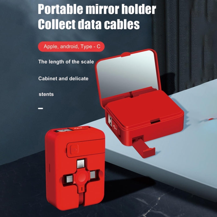 5-In-1 Telescopic Multifunctional Charging Cable Phone Bracket Function With Makeup Mirror(Red) - Multifunction Cable by PMC Jewellery | Online Shopping South Africa | PMC Jewellery | Buy Now Pay Later Mobicred