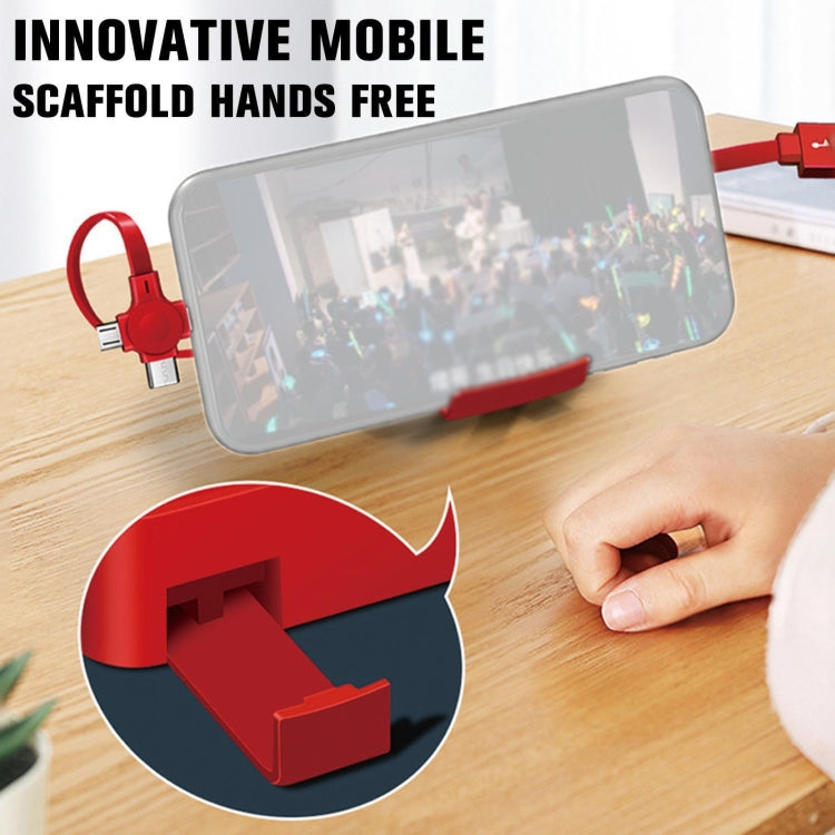 5-In-1 Telescopic Multifunctional Charging Cable Phone Bracket Function With Makeup Mirror(Red) - Multifunction Cable by PMC Jewellery | Online Shopping South Africa | PMC Jewellery | Buy Now Pay Later Mobicred
