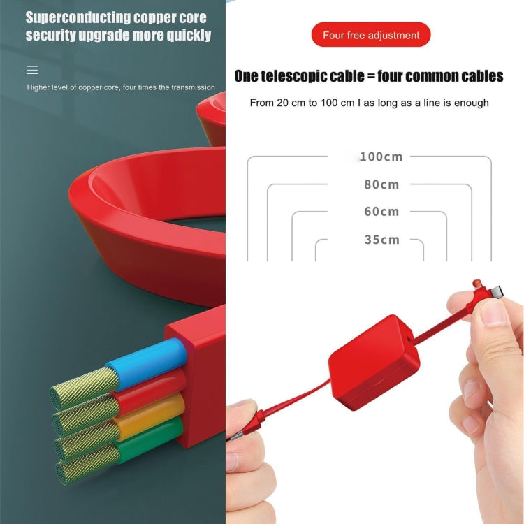 5-In-1 Telescopic Multifunctional Charging Cable Phone Bracket Function With Makeup Mirror(Red) - Multifunction Cable by PMC Jewellery | Online Shopping South Africa | PMC Jewellery | Buy Now Pay Later Mobicred