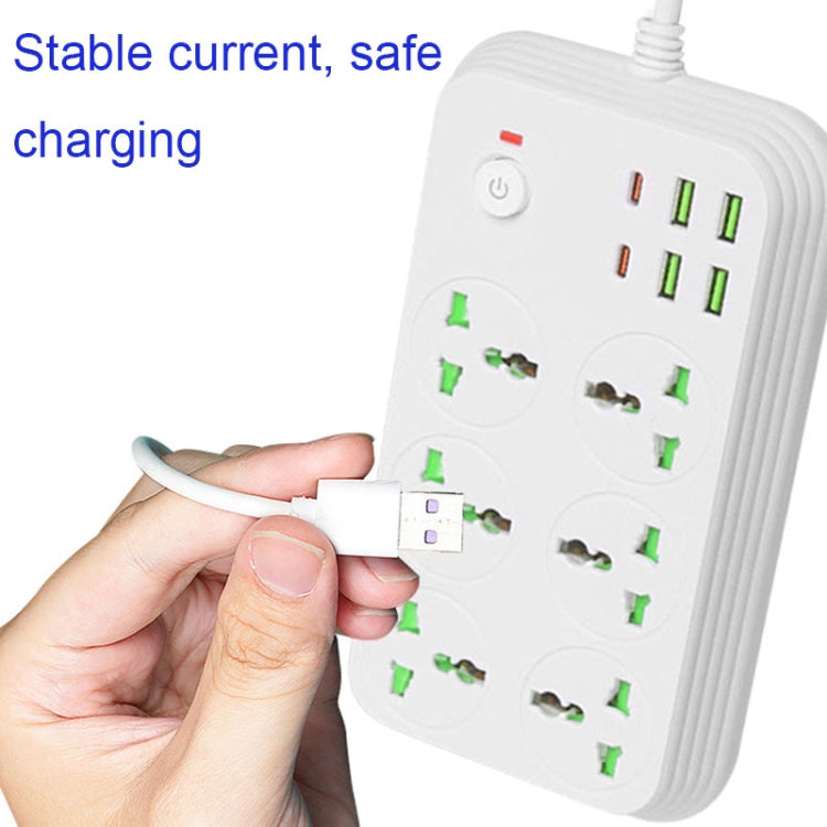 T24 2m 3000W 6 Plugs + PD + 4-USB Ports Multifunctional Flame-Retardant Socket With Switch(US Plug)