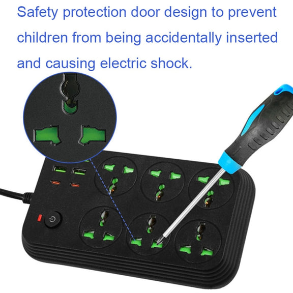 T24 2m 3000W 6 Plugs + PD + 4-USB Ports Multifunctional Flame-Retardant Socket With Switch(US Plug)