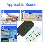T24 2m 3000W 6 Plugs + PD + 4-USB Ports Multifunctional Flame-Retardant Socket With Switch(US Plug)