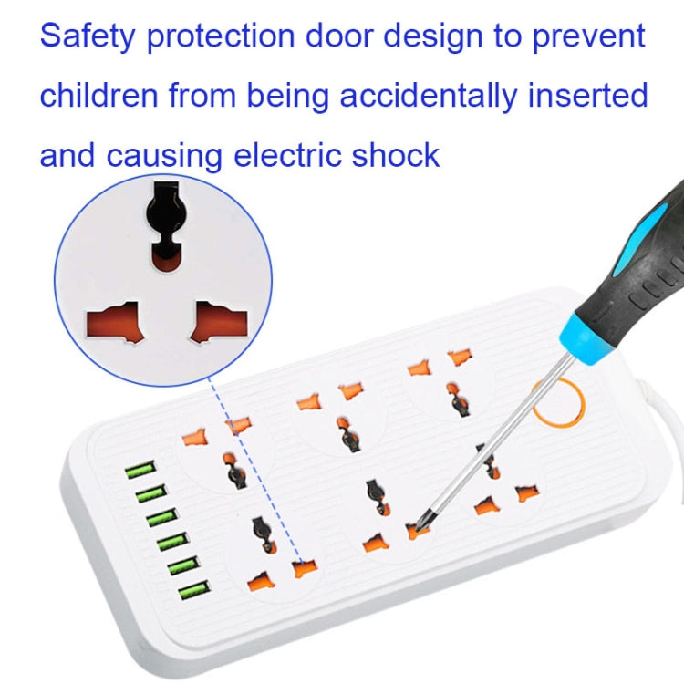A07 2m 3000W 6 Plugs + 6-USB Ports Multifunctional Flame-retardant Socket with Switch(US Plug)