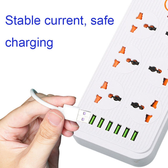 A07 2m 3000W 6 Plugs + 6-USB Ports Multifunctional Flame-retardant Socket with Switch(US Plug)