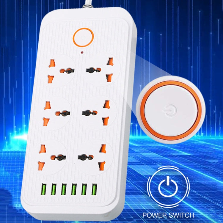 A07 2m 3000W 6 Plugs + 6-USB Ports Multifunctional Flame-retardant Socket with Switch(US Plug)
