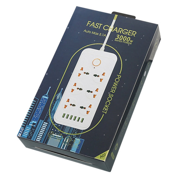 A07 2m 3000W 6 Plugs + 6-USB Ports Multifunctional Flame-retardant Socket with Switch(US Plug)