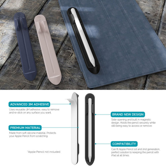 AhaStyle PT112 For Apple Pencil 1 / 2 Handwritten Pen Silicone Storage Groove Magnetic Silicone Pen Holder(Blue)