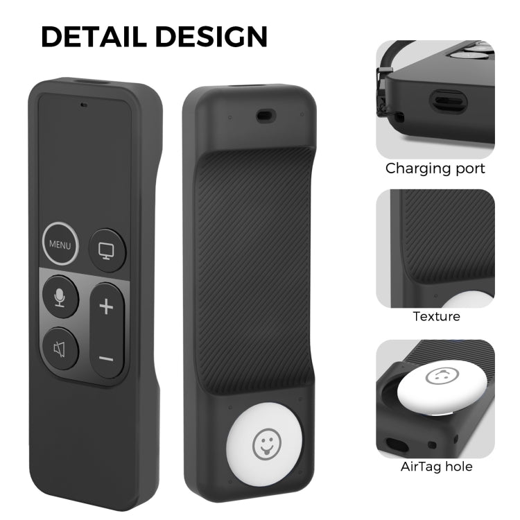 For Apple TV HD / 4K+AirTag AhaStyle PT157 Remote Control Tracker 2 In 1 Silicone Protective Cover(Black)