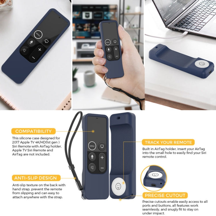 For Apple TV HD / 4K+AirTag AhaStyle PT157 Remote Control Tracker 2 In 1 Silicone Protective Cover(Black)