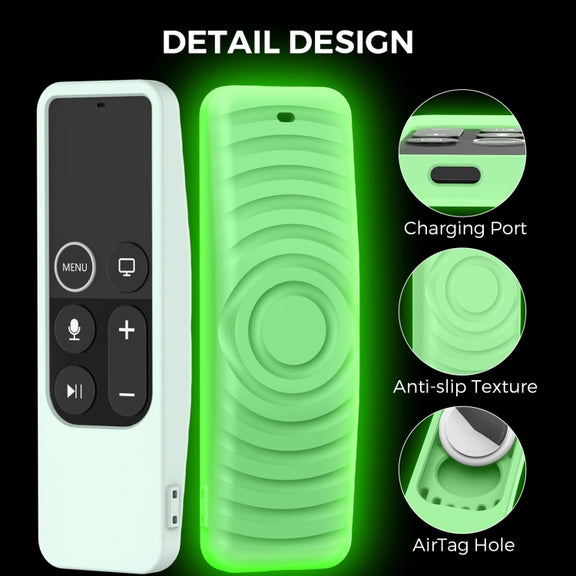 For Apple TV HD / 4K+AirTag AhaStyle PT175 Remote Control Tracker 2 In 1 Silicone Protective Cover(Luminous Green)
