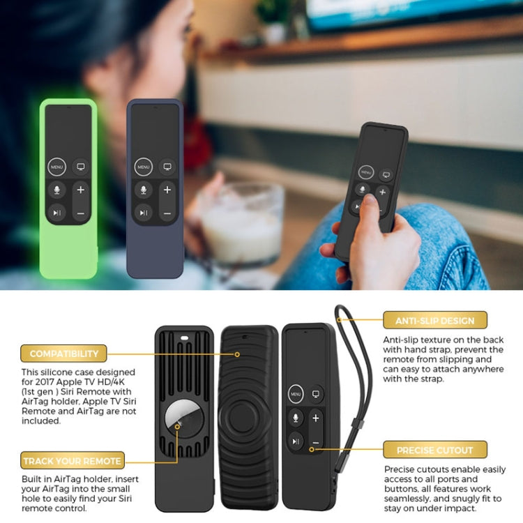 For Apple TV HD / 4K+AirTag AhaStyle PT175 Remote Control Tracker 2 In 1 Silicone Protective Cover(Luminous Green)