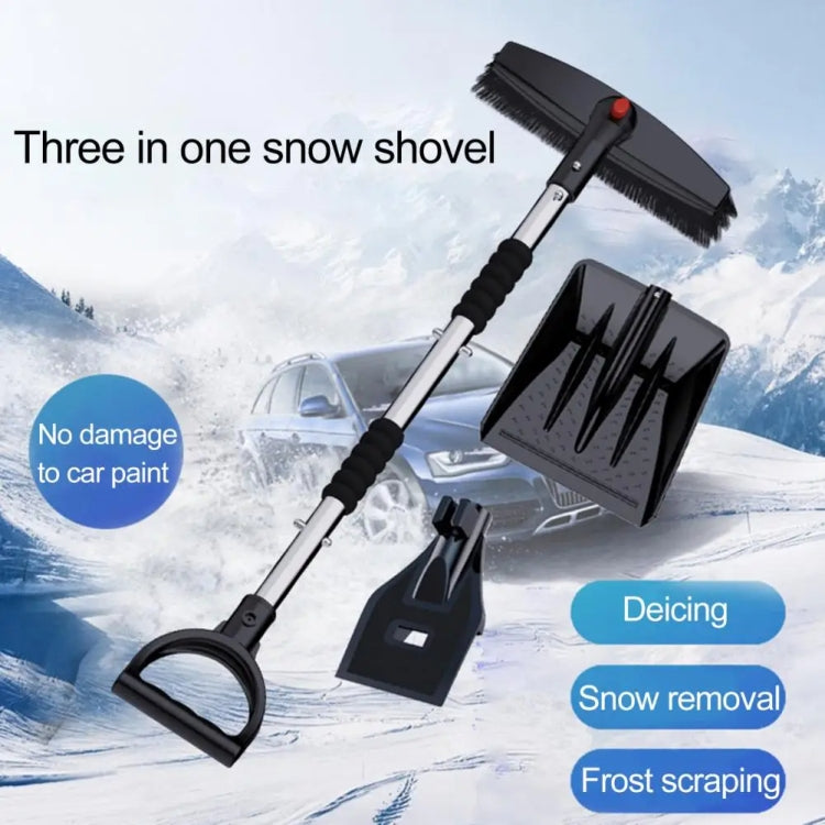 3-in-1 Car Snow Shovel Brush Kit Stainless Steel Retractable Ice Scraper(Silver) - Ice Scraper by PMC TechLife | Online Shopping South Africa | PMC TechLife | Buy Now Pay Later Mobicred