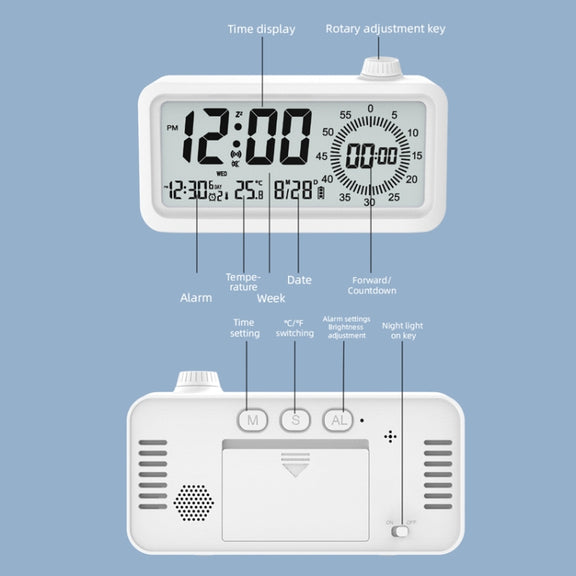 Visual Timer Alarm Clock Dual Display LCD Time Reminder(Black)