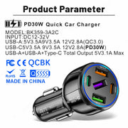 3USB+2PD 75W Dual Line Car Mobile Phone Fast Charging Charger(Black)