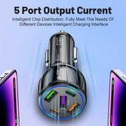 3USB+2PD 75W Dual Line Car Mobile Phone Fast Charging Charger(Black)