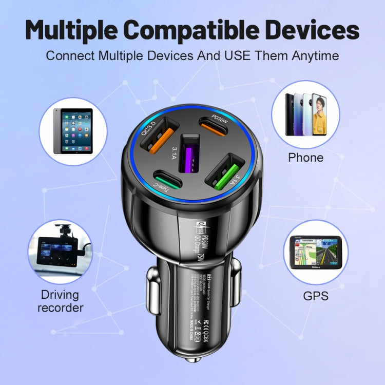 3USB+2PD 75W Dual Line Car Mobile Phone Fast Charging Charger(Black)
