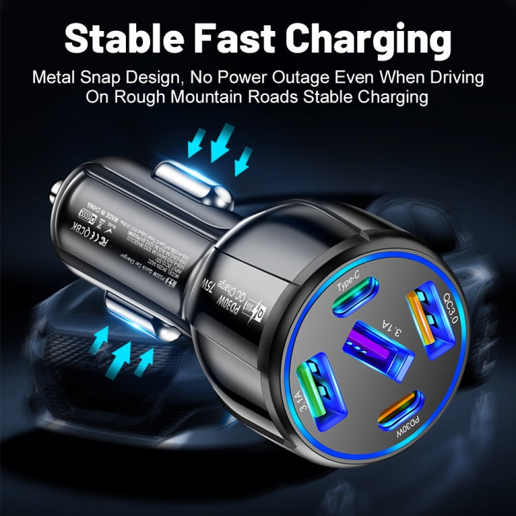3USB+2PD 75W Dual Line Car Mobile Phone Fast Charging Charger(Black)