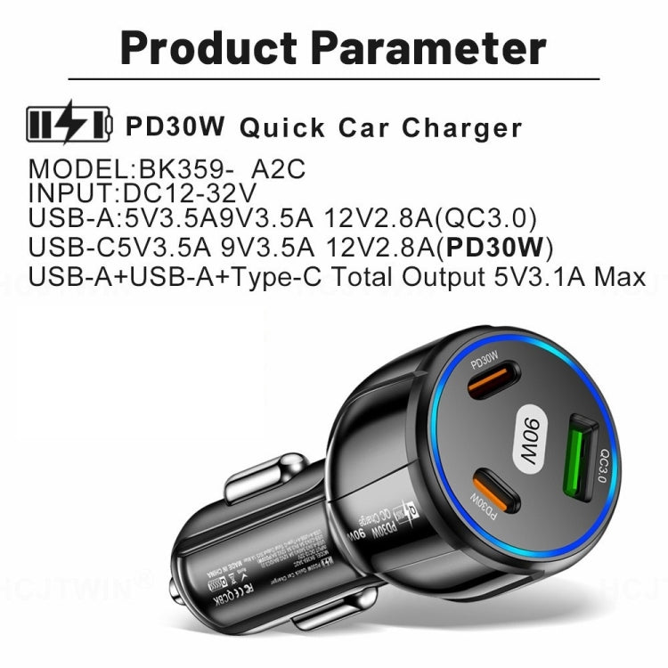90W Super Fast Charging USB-C Car Charger Dual PD 30W+QC3.0 Charging Station(White) - Car Charger by PMC TechLife | Online Shopping South Africa | PMC TechLife | Buy Now Pay Later Mobicred