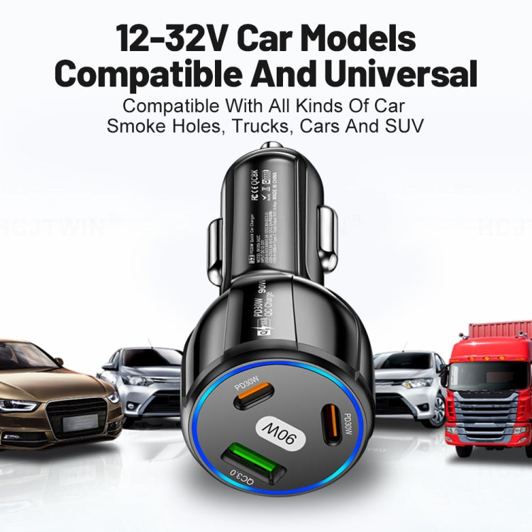 90W Super Fast Charging USB-C Car Charger Dual PD 30W+QC3.0 Charging Station(Black)